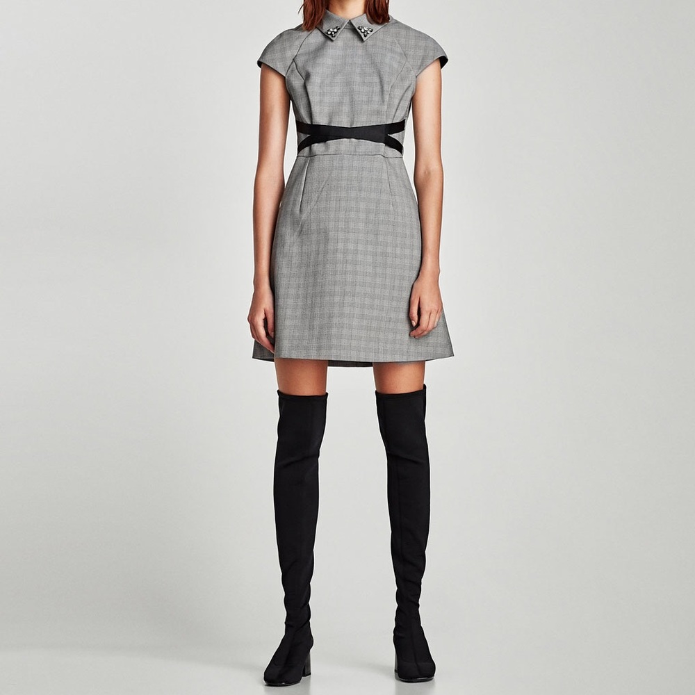 DRESS WITH CONTRASTING BELT from ZARA
